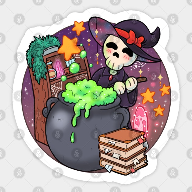 Skeleton Witch with cauldron Sticker by Grethe_B